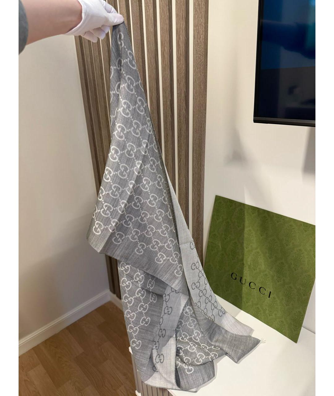 GUCCI Серый шерстяной шарф, фото 4