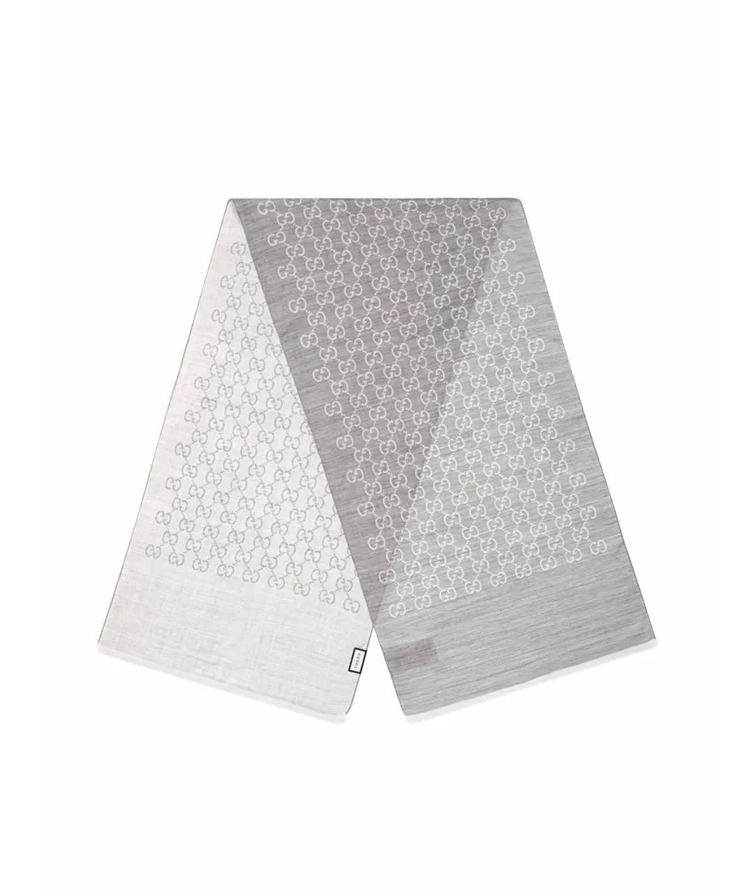 GUCCI Серый шерстяной шарф, фото 8