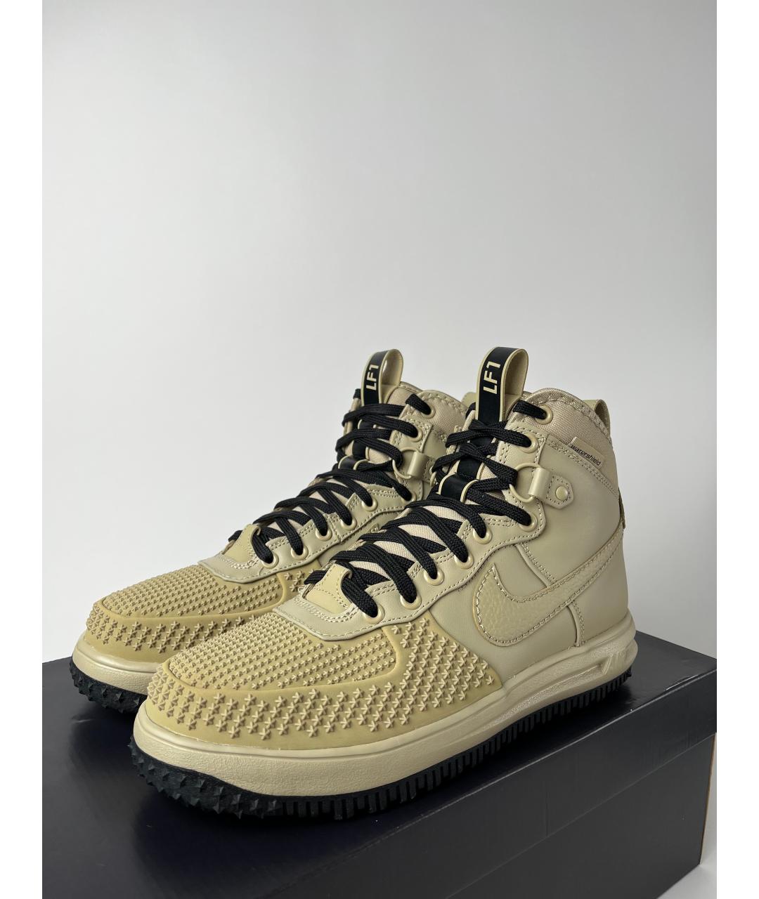 NIKE Бежевые кожаные высокие кроссовки / кеды, фото 2