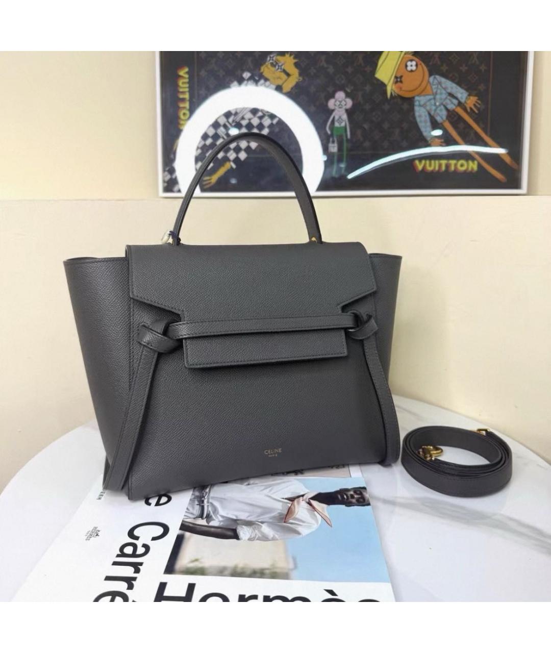 CELINE Серая кожаная сумка через плечо, фото 6