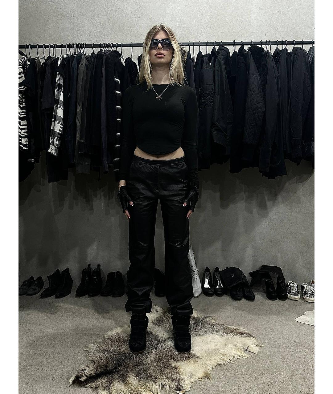 BALENCIAGA Черные кожаные прямые брюки, фото 3