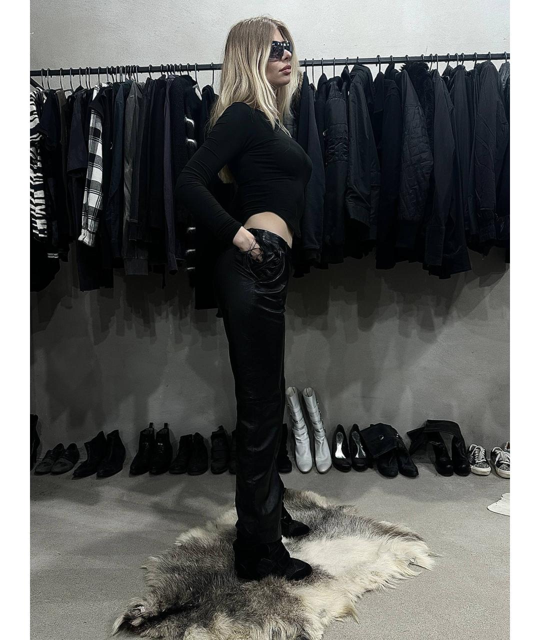 BALENCIAGA Черные кожаные прямые брюки, фото 4