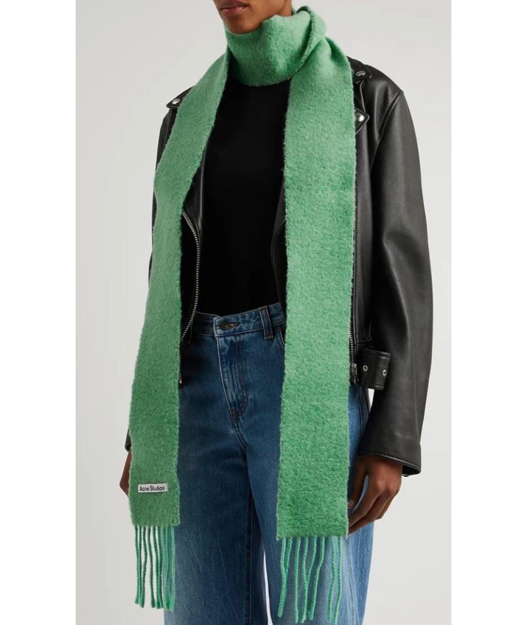 ACNE STUDIOS Зеленый шерстяной шарф, фото 4