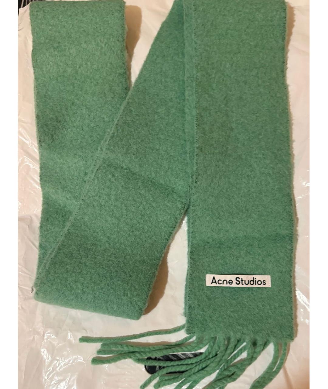 ACNE STUDIOS Зеленый шерстяной шарф, фото 2