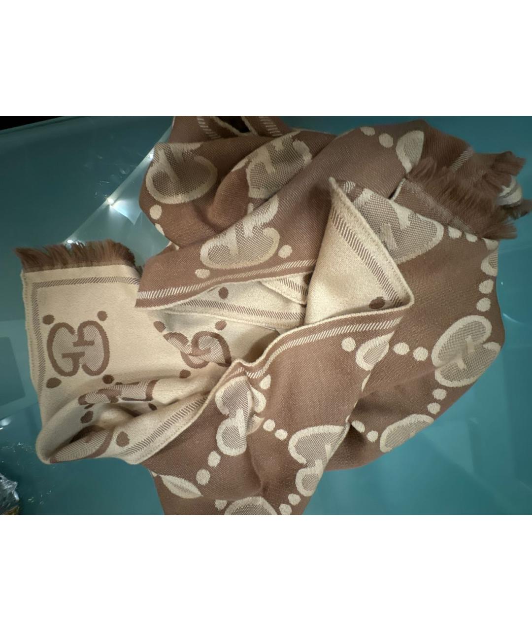 GUCCI Коричневый шерстяной шарф, фото 4