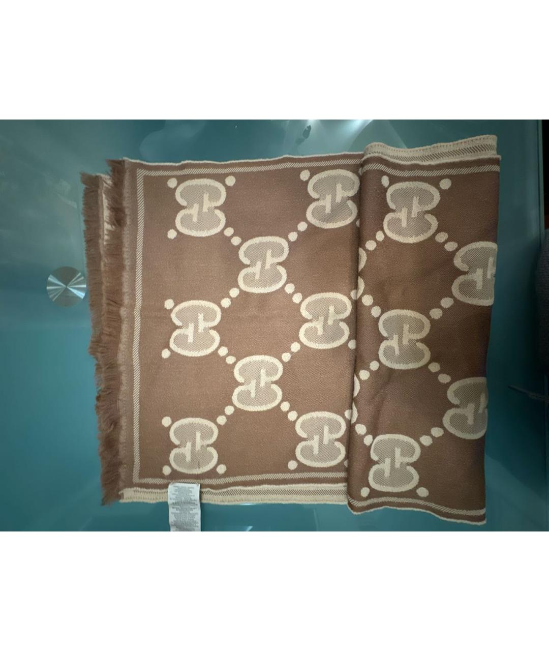 GUCCI Коричневый шерстяной шарф, фото 5