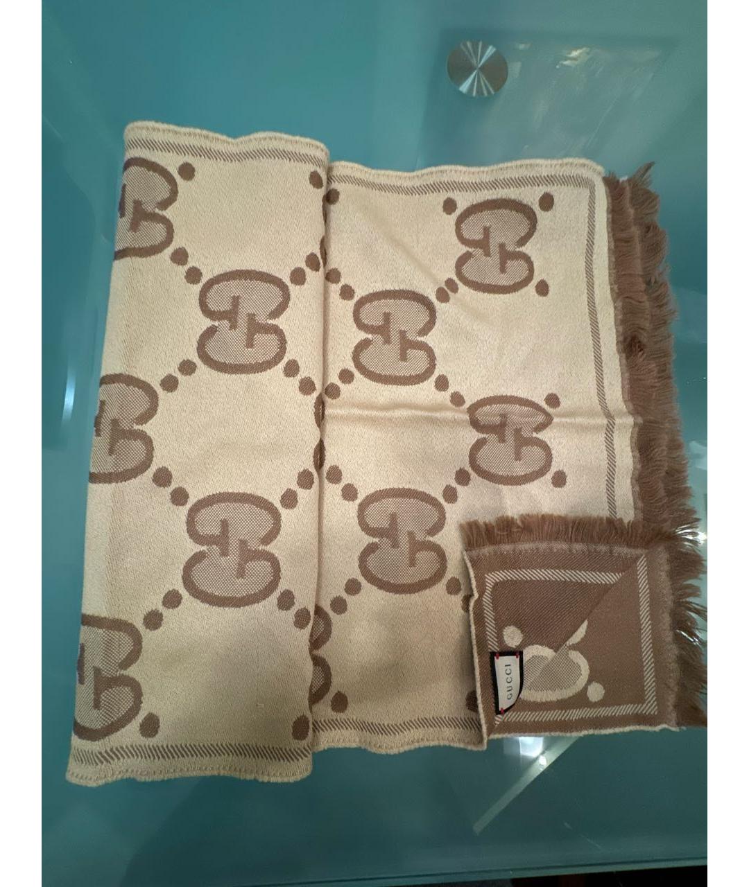 GUCCI Коричневый шерстяной шарф, фото 6