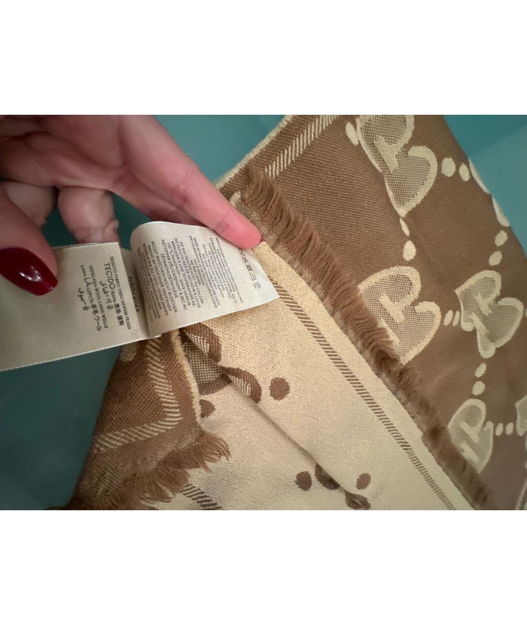 GUCCI Коричневый шерстяной шарф, фото 3