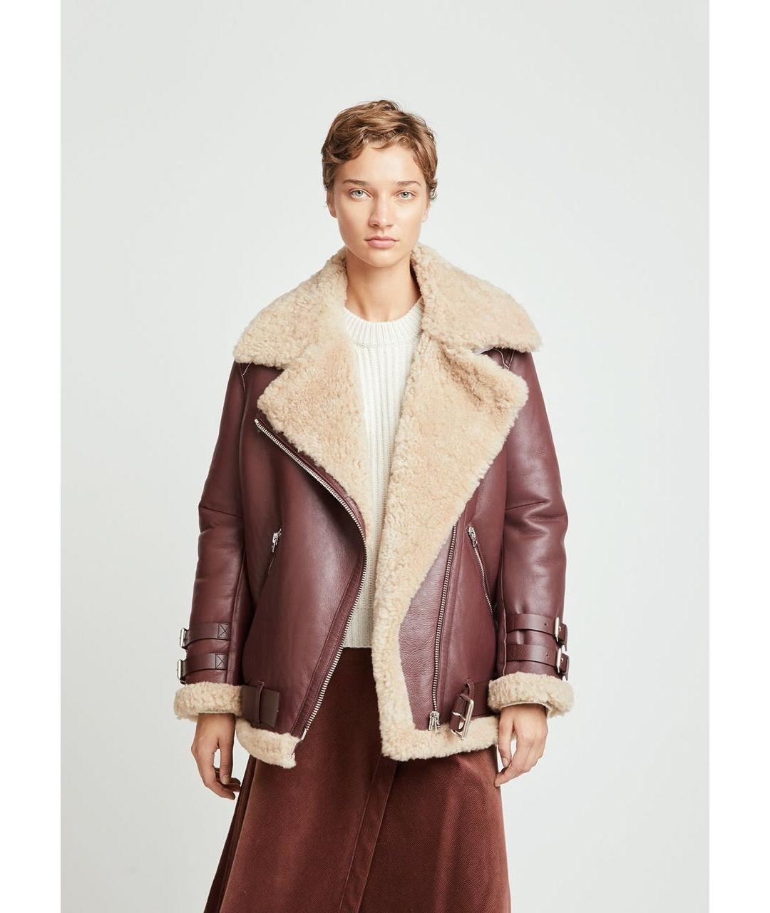 ACNE STUDIOS Бордовая кожаная дубленка, фото 2