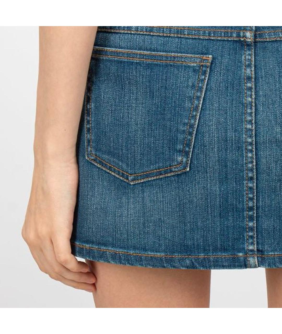 GUCCI Темно-синяя хлопковая юбка мини, фото 3