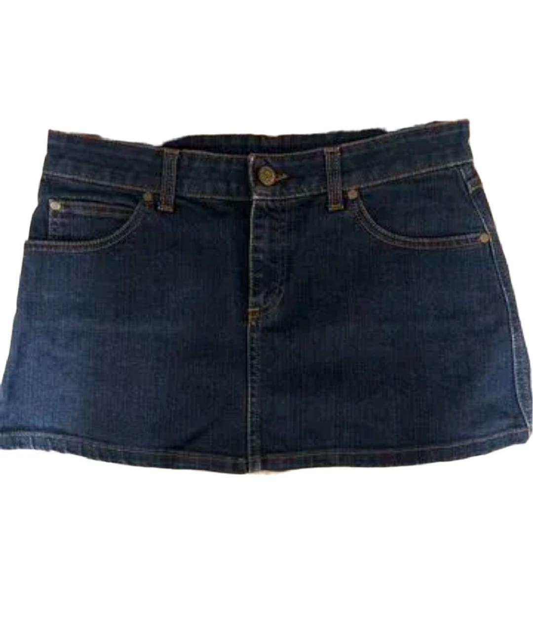 GUCCI Темно-синяя хлопковая юбка мини, фото 4