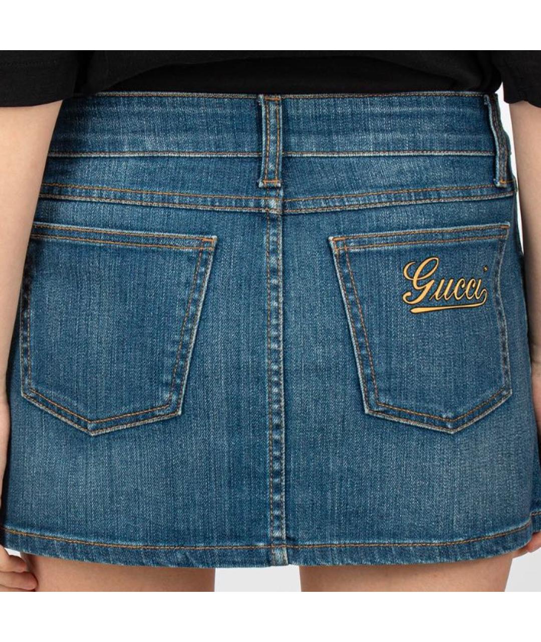 GUCCI Темно-синяя хлопковая юбка мини, фото 2