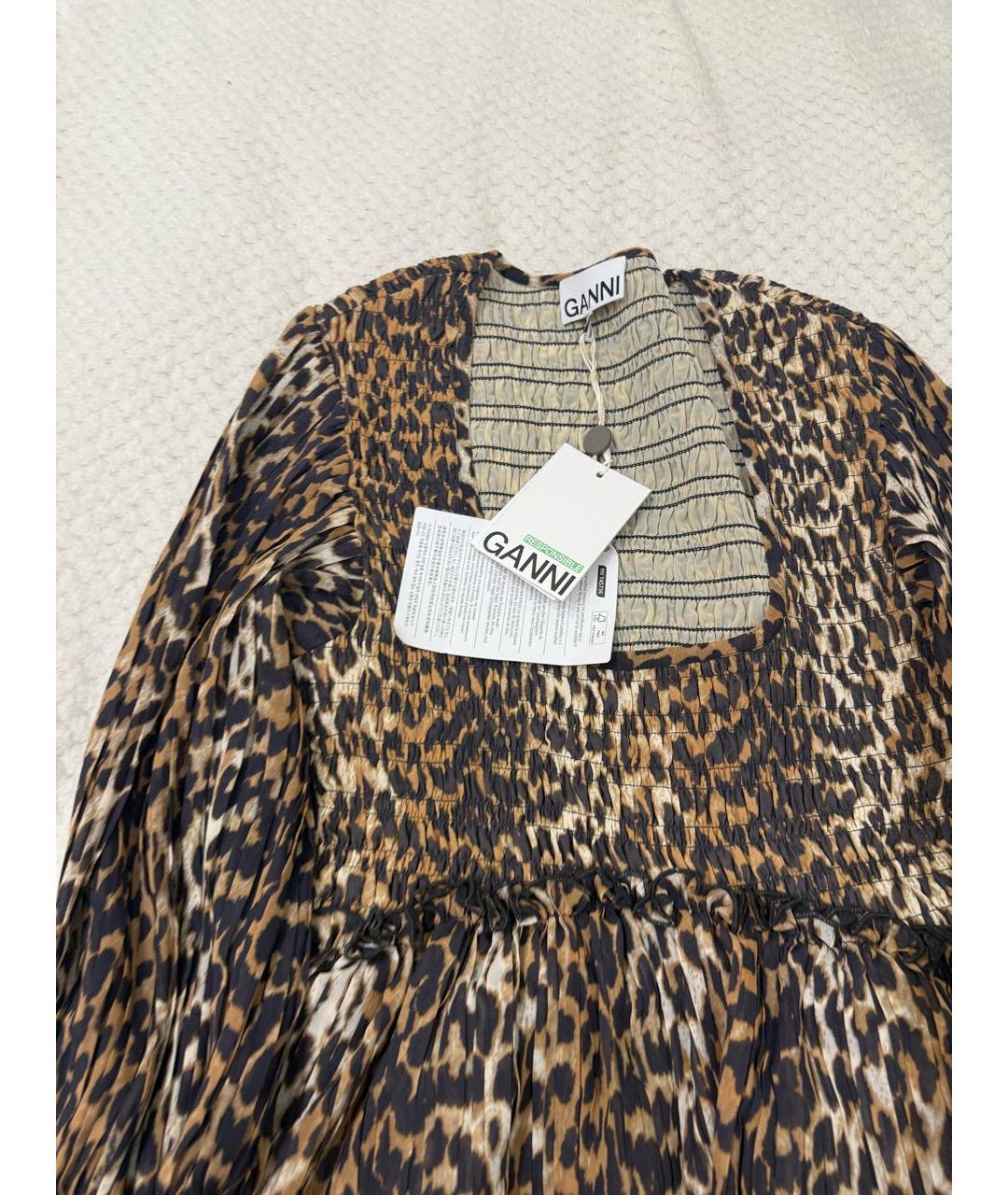 GANNI Коричневое полиэстеровое повседневное платье, фото 3