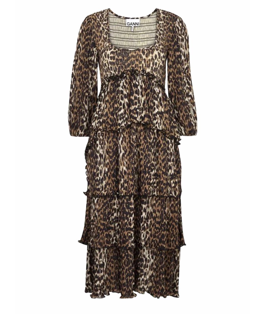 GANNI Коричневое полиэстеровое повседневное платье, фото 1