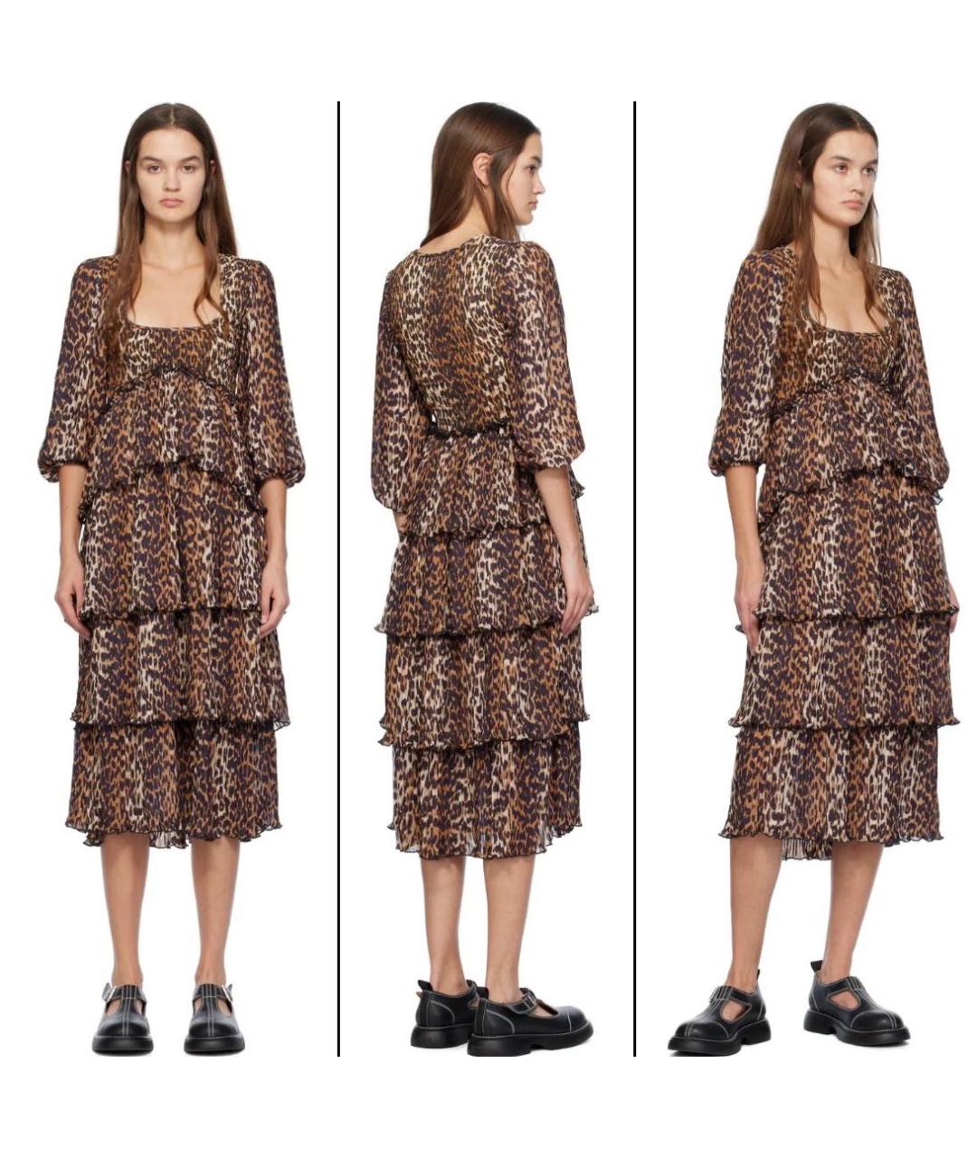 GANNI Коричневое полиэстеровое повседневное платье, фото 8