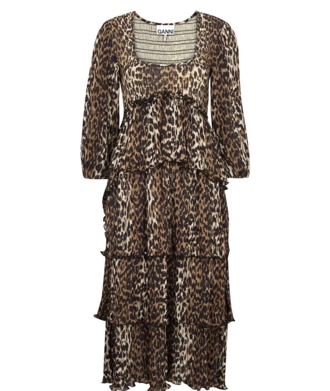 GANNI Коричневое полиэстеровое повседневное платье, фото 9