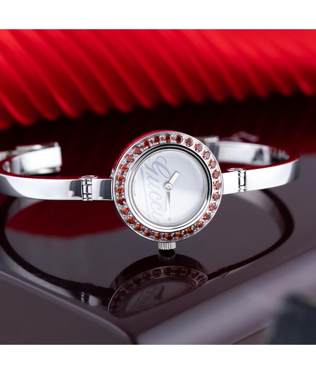 GUCCI Бордовые металлические часы, фото 4