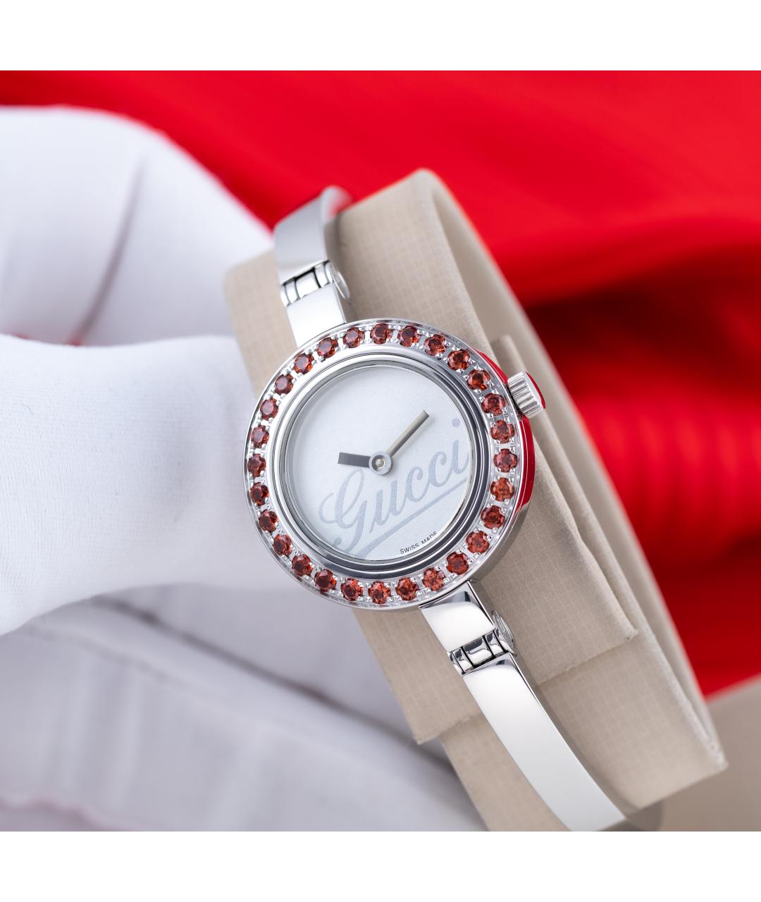 GUCCI Бордовые металлические часы, фото 5