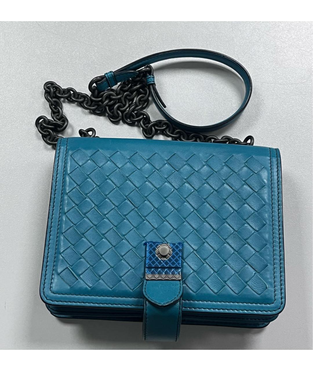 BOTTEGA VENETA Голубая кожаная сумка через плечо, фото 5