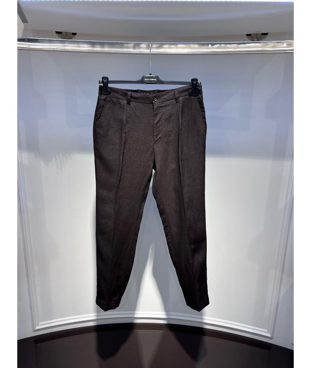 DOLCE&GABBANA Коричневые льняные повседневные брюки, фото 3