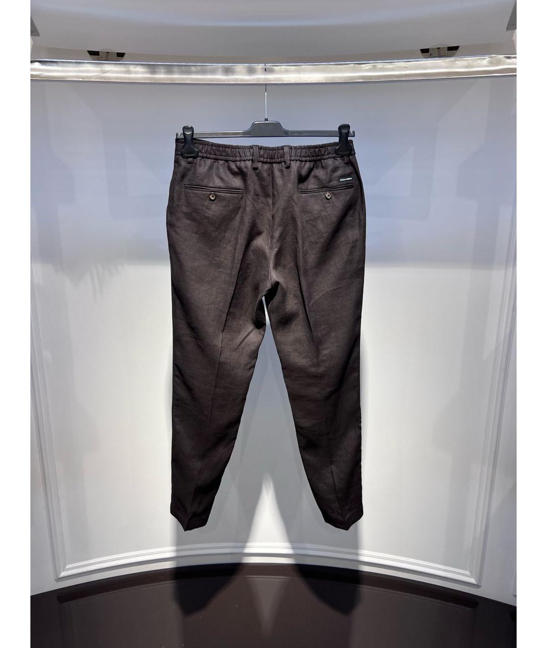 DOLCE&GABBANA Коричневые льняные повседневные брюки, фото 2