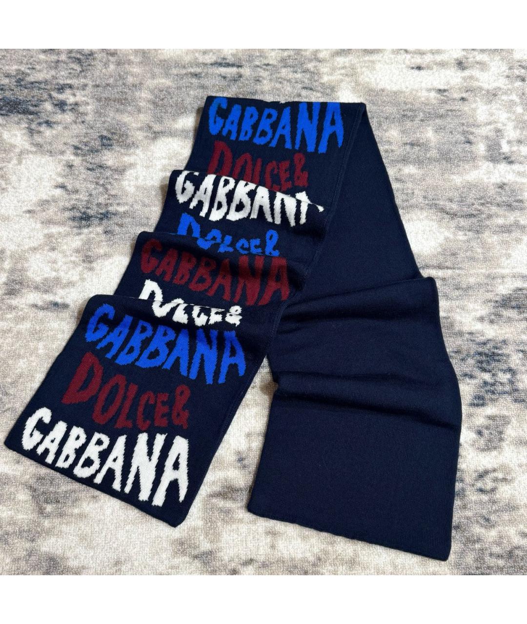 DOLCE&GABBANA Темно-синий шерстяной шарф, фото 2