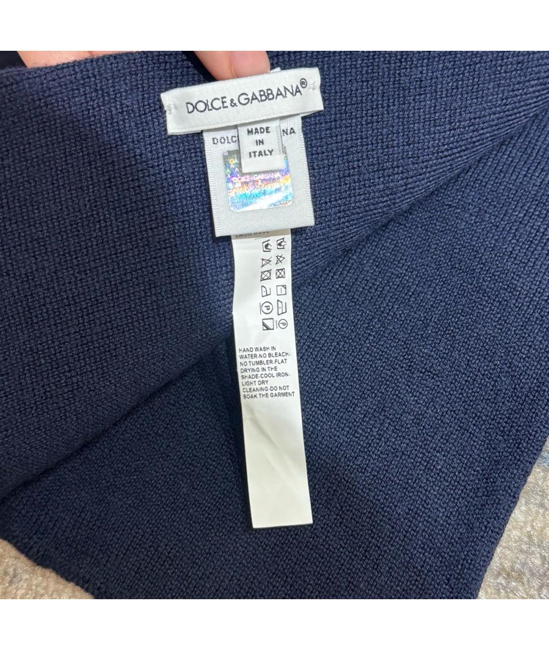 DOLCE&GABBANA Темно-синий шерстяной шарф, фото 3