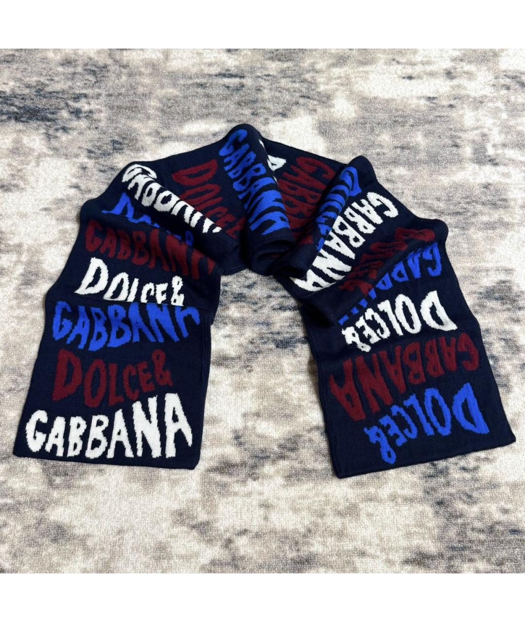 DOLCE&GABBANA Темно-синий шерстяной шарф, фото 5