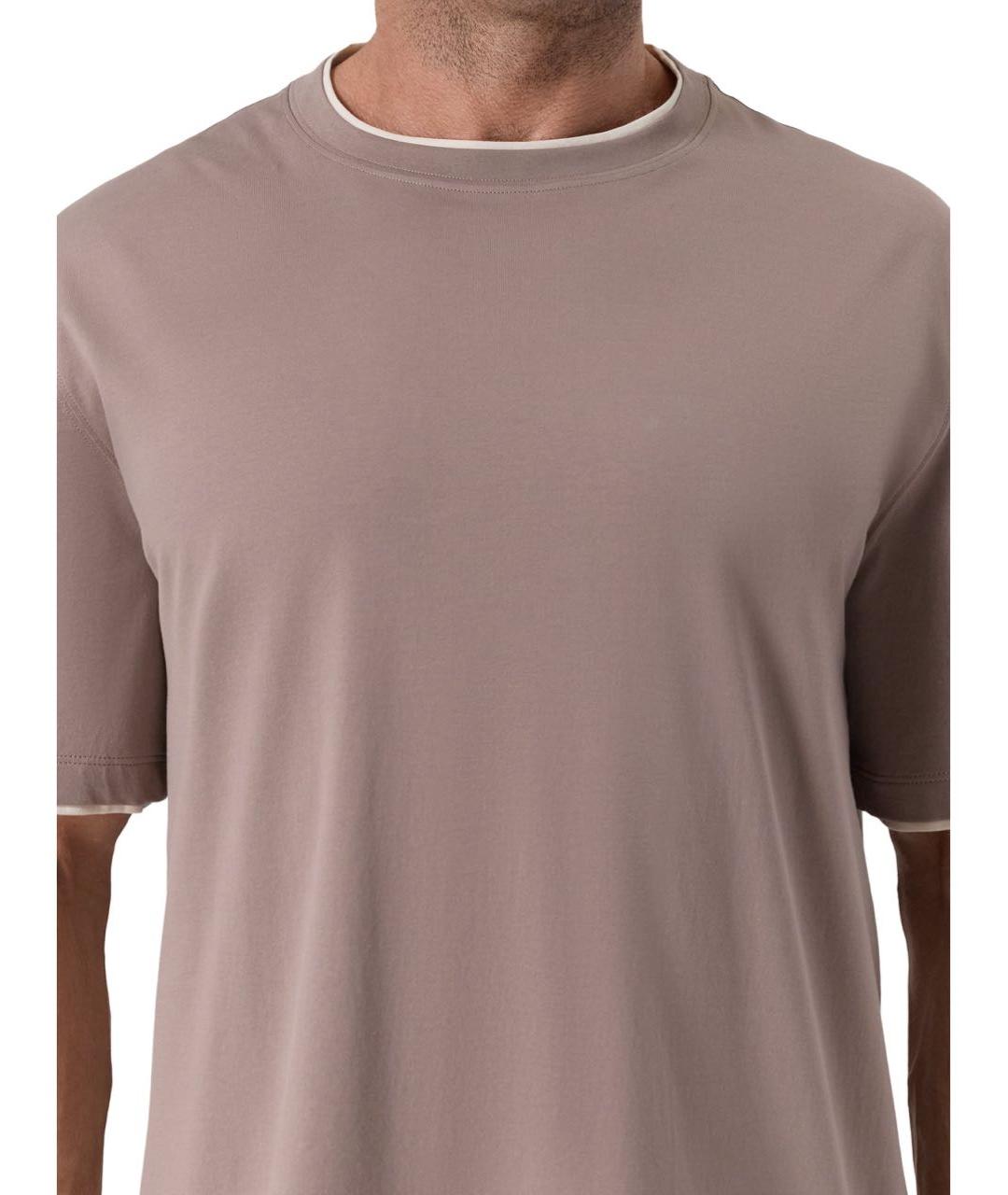 BRUNELLO CUCINELLI Бежевая хлопковая футболка, фото 4