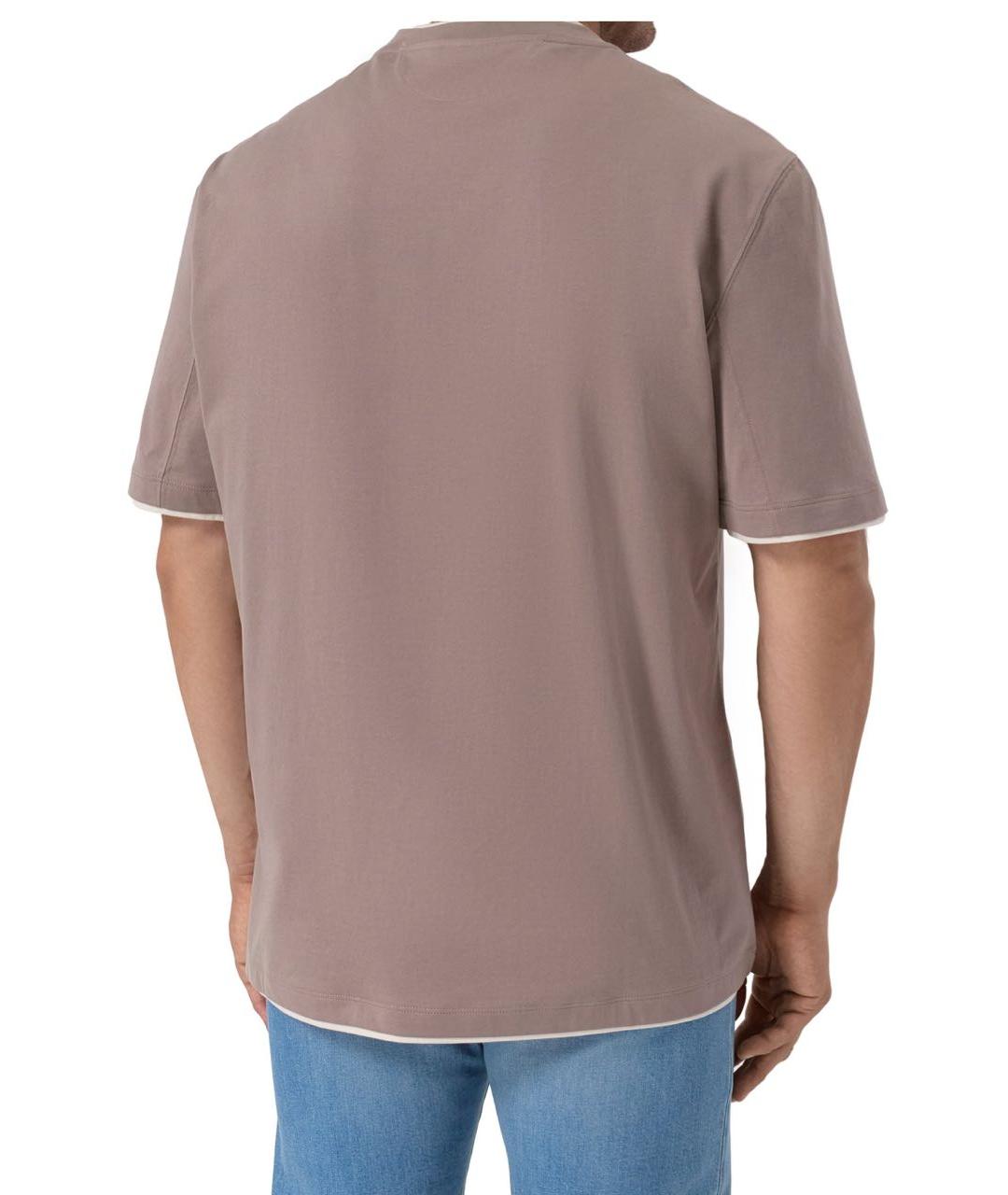 BRUNELLO CUCINELLI Бежевая хлопковая футболка, фото 3