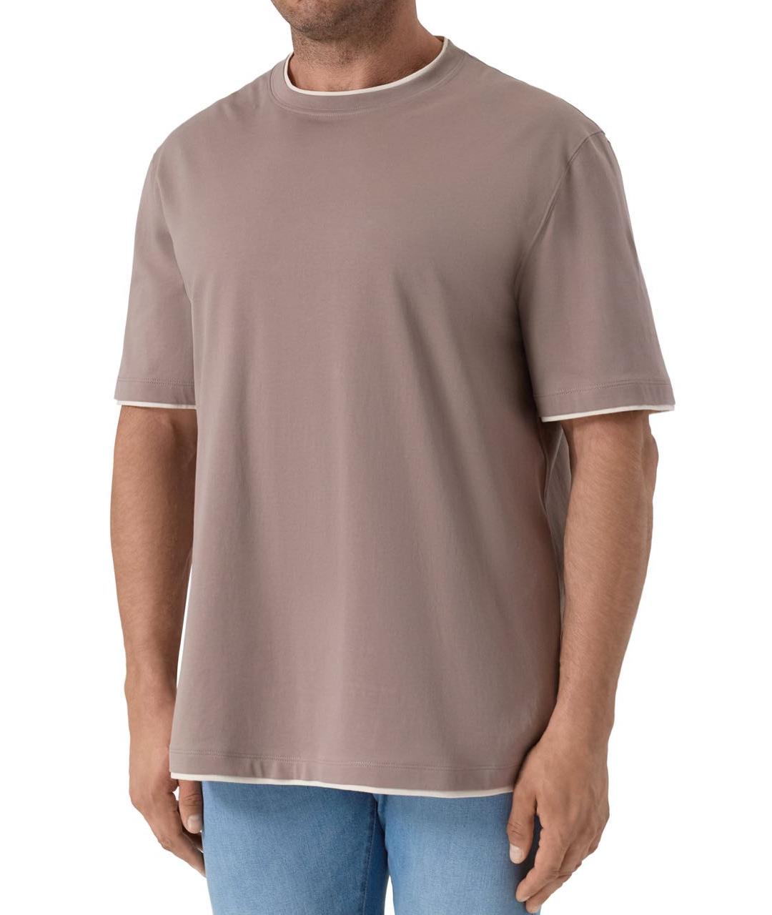 BRUNELLO CUCINELLI Бежевая хлопковая футболка, фото 2