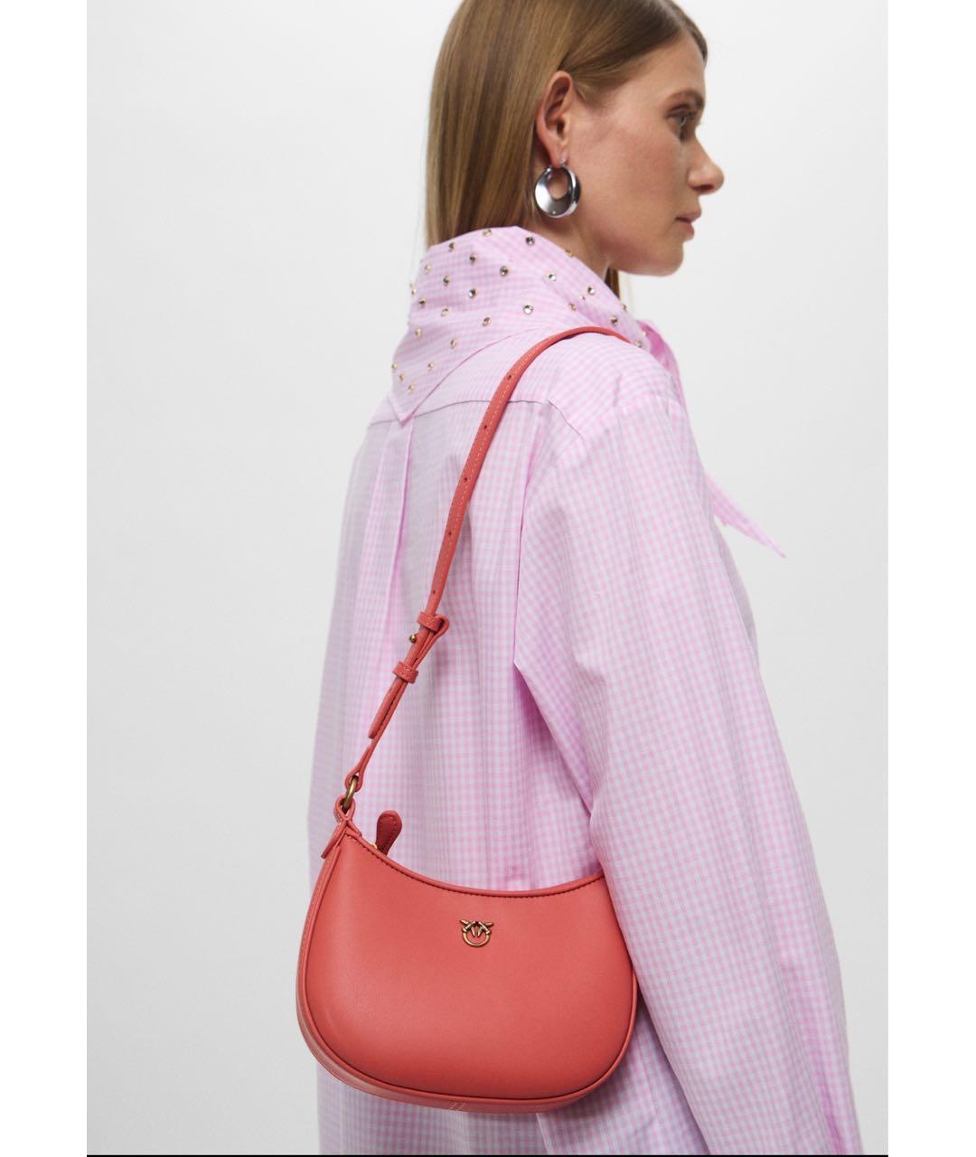 PINKO Коралловая кожаная сумка через плечо, фото 6