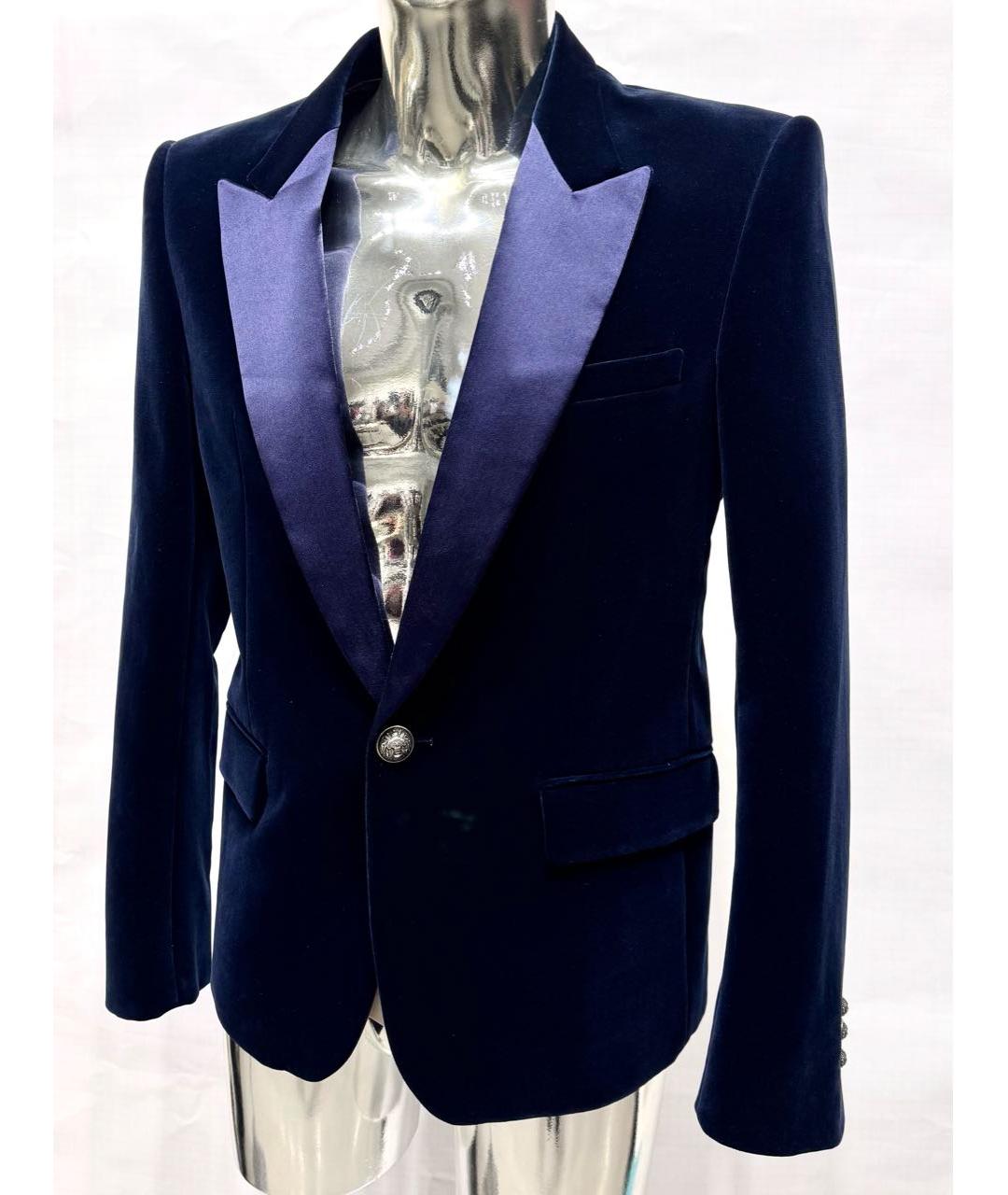 BALMAIN Темно-синий велюровый пиджак, фото 3