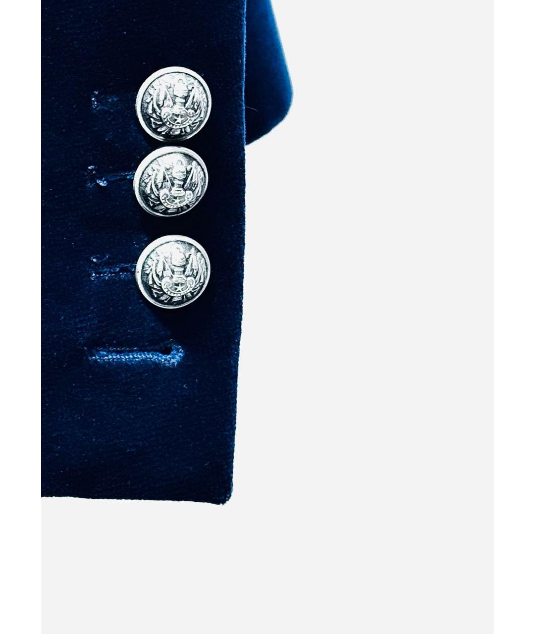 BALMAIN Темно-синий велюровый пиджак, фото 4