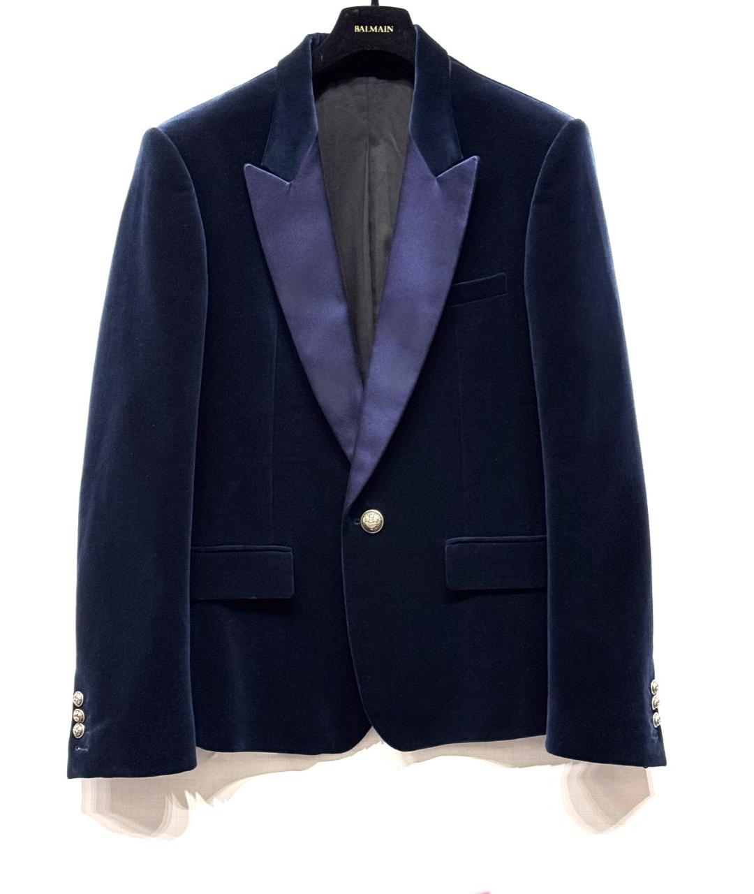 BALMAIN Темно-синий велюровый пиджак, фото 7