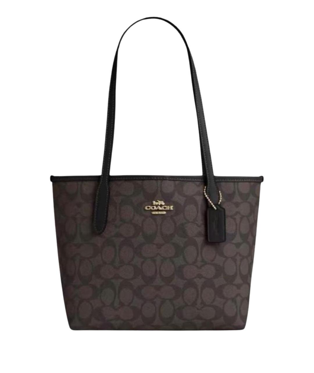 COACH Коричневая кожаная сумка с короткими ручками, фото 1