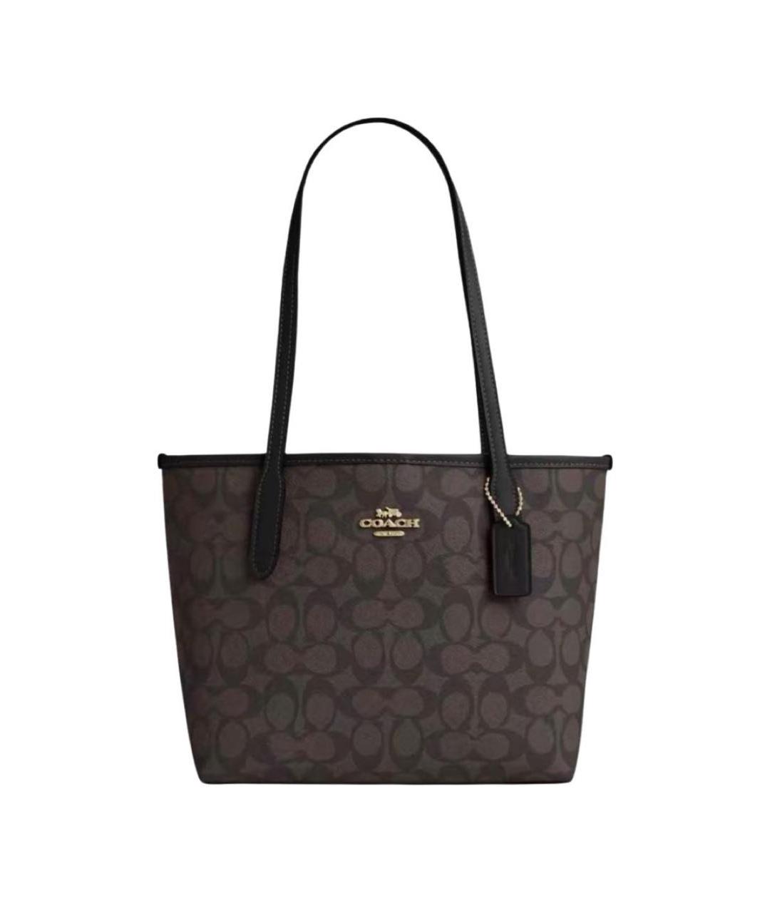 COACH Коричневая кожаная сумка с короткими ручками, фото 6