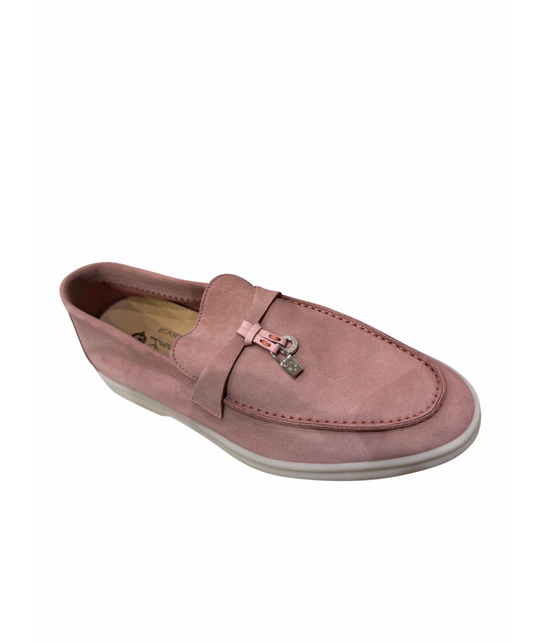 LORO PIANA Розовые замшевые лоферы, фото 1