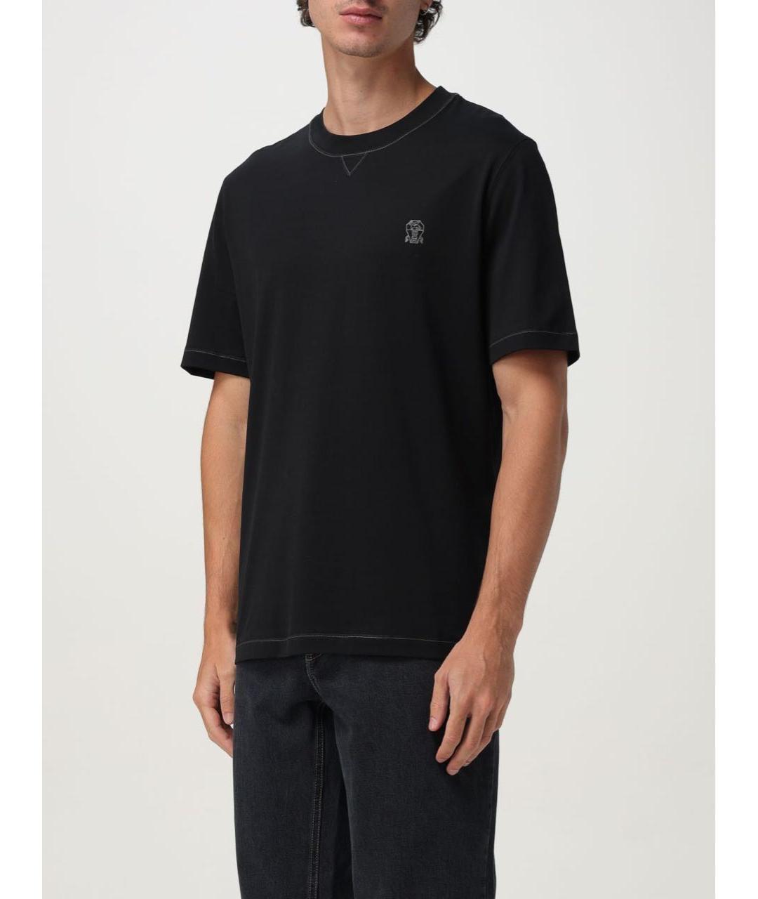 BRUNELLO CUCINELLI Черная хлопковая футболка, фото 4