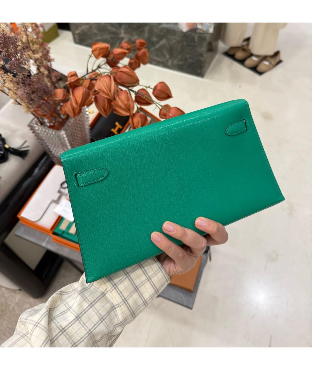 HERMES Зеленая кожаная сумка с короткими ручками, фото 3