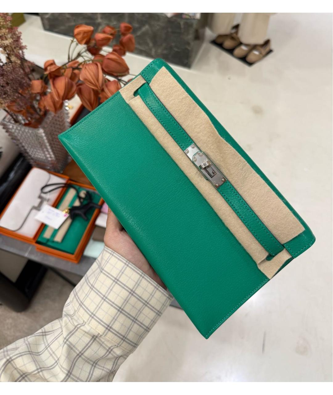 HERMES Зеленая кожаная сумка с короткими ручками, фото 2