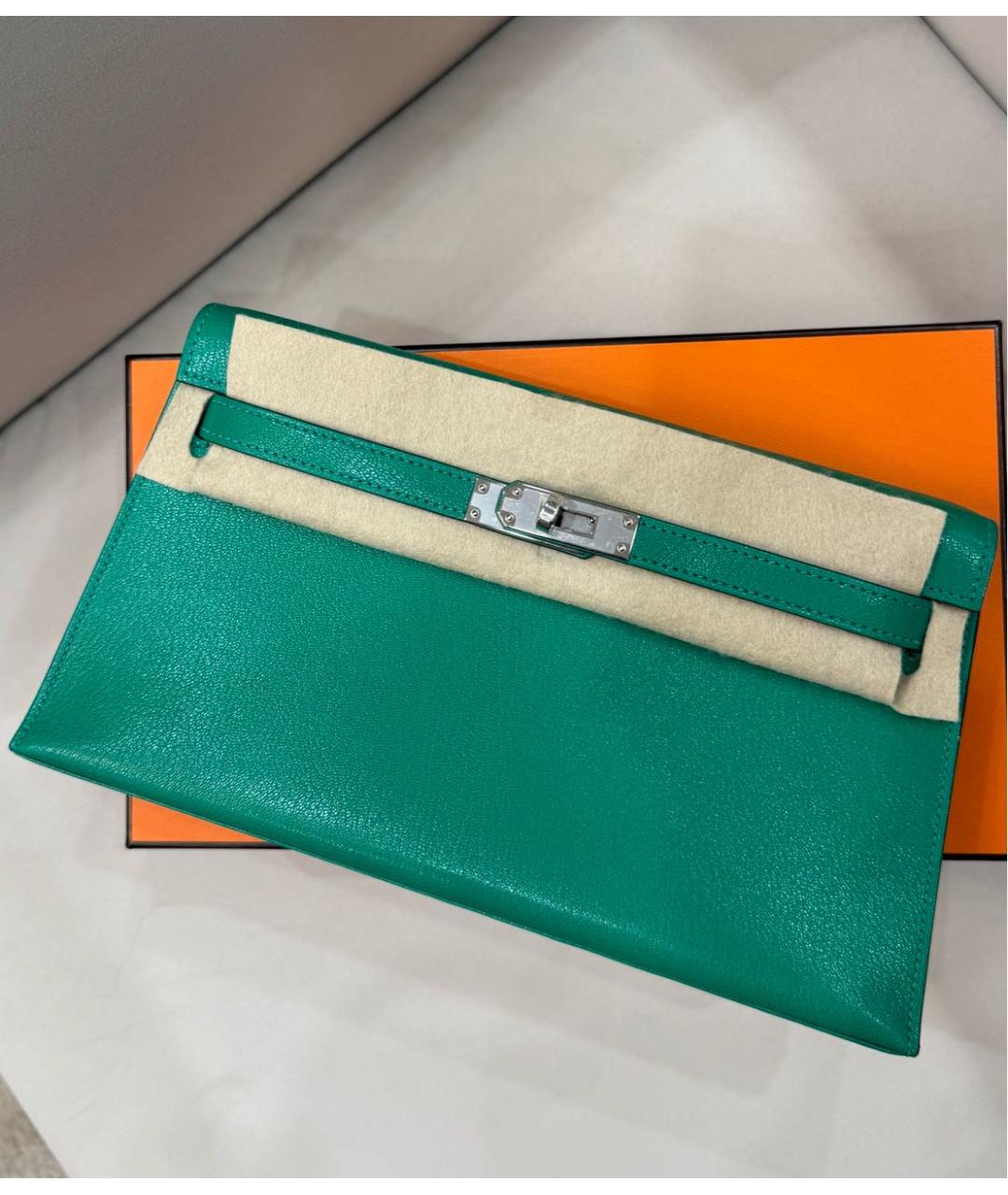 HERMES Зеленая кожаная сумка с короткими ручками, фото 4