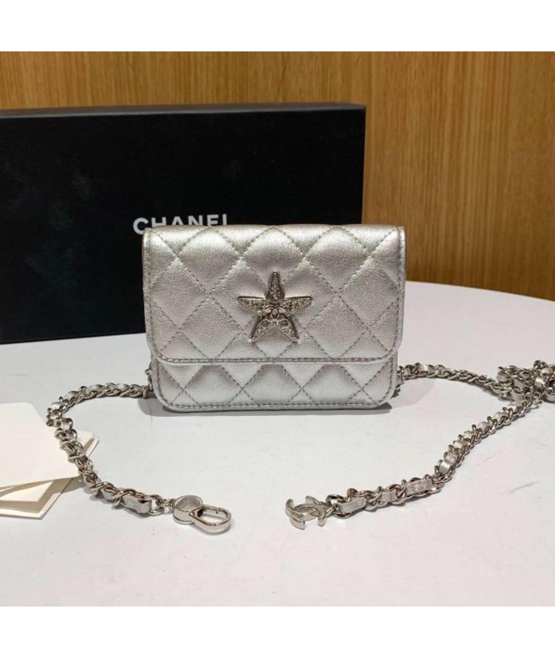 CHANEL Серебряная кожаная сумка через плечо, фото 2