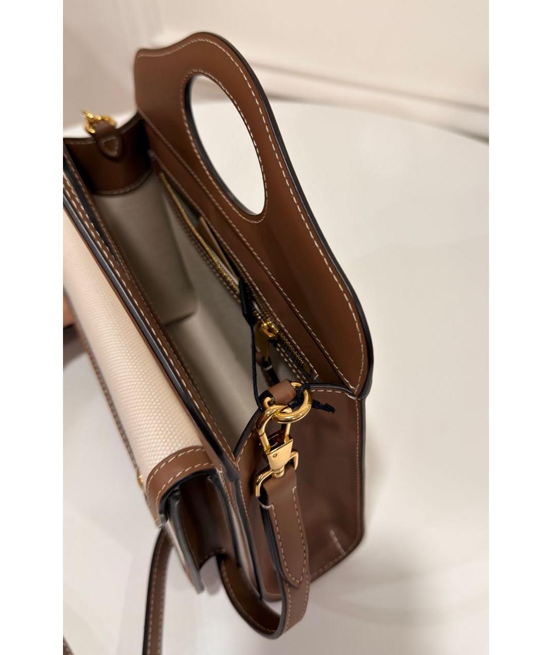 BURBERRY Бежевая тканевая сумка с короткими ручками, фото 4