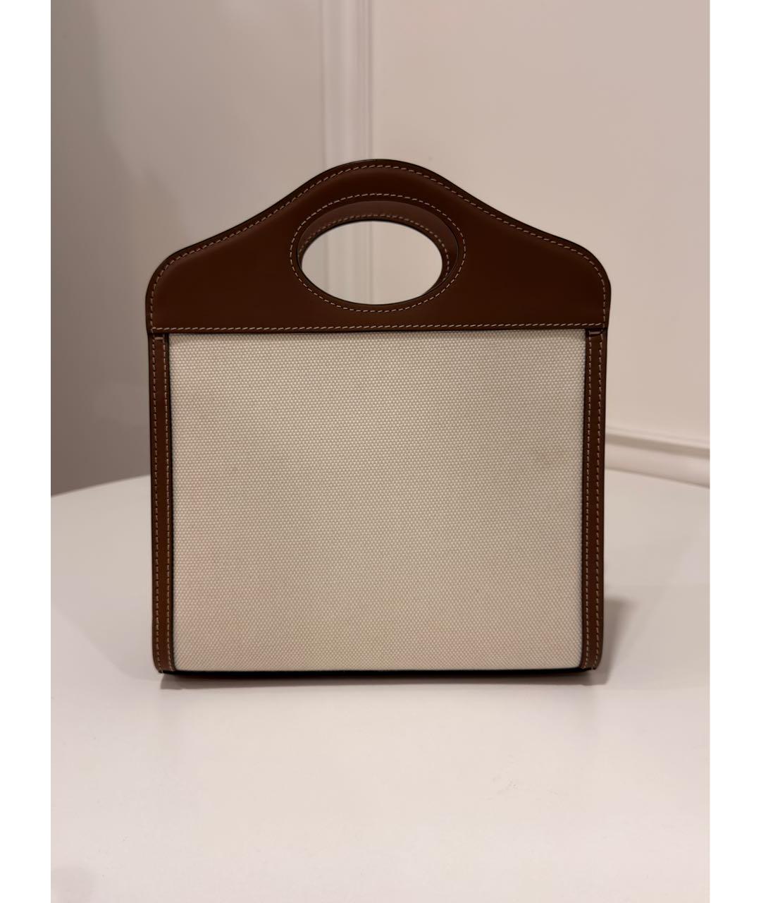 BURBERRY Бежевая тканевая сумка с короткими ручками, фото 3