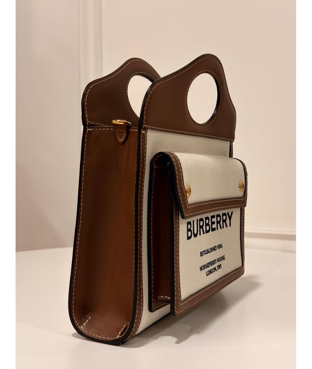 BURBERRY Бежевая тканевая сумка с короткими ручками, фото 2