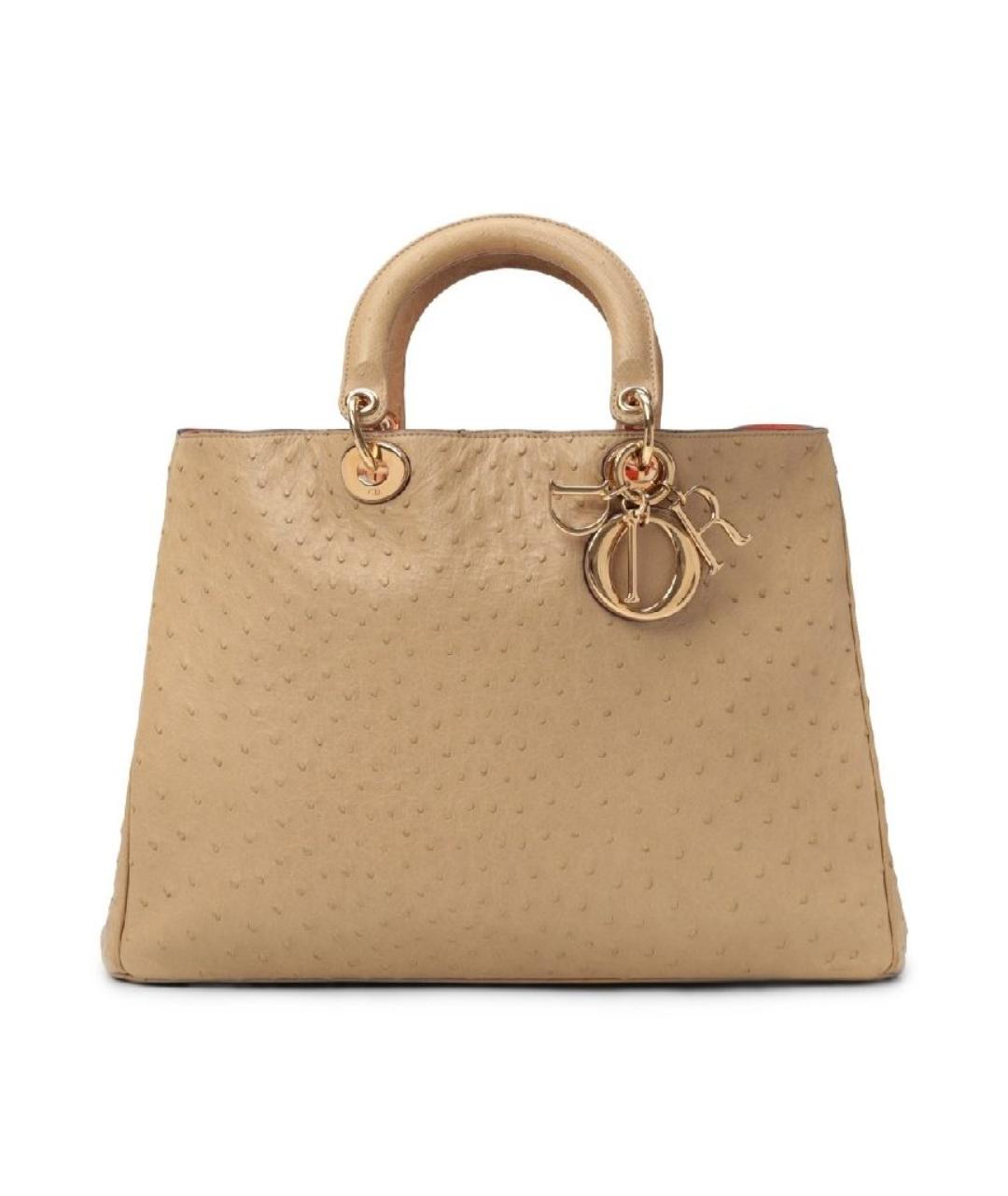 CHRISTIAN DIOR Бежевая сумка с короткими ручками из экзотической кожи, фото 1