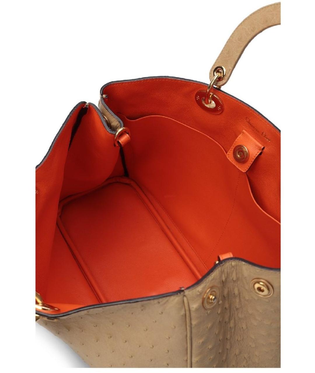 CHRISTIAN DIOR Бежевая сумка с короткими ручками из экзотической кожи, фото 6