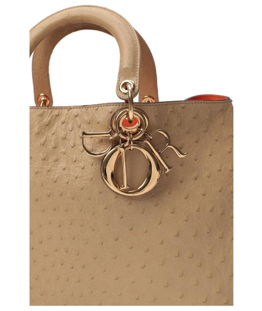 CHRISTIAN DIOR Бежевая сумка с короткими ручками из экзотической кожи, фото 5
