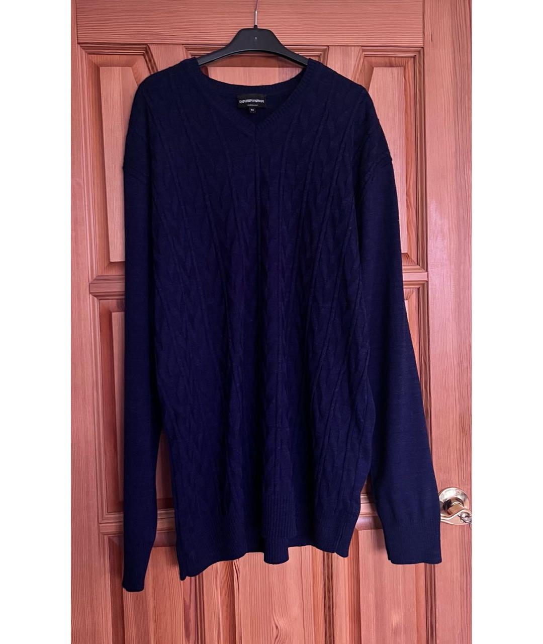 EMPORIO ARMANI Темно-синий шерстяной джемпер / свитер, фото 4